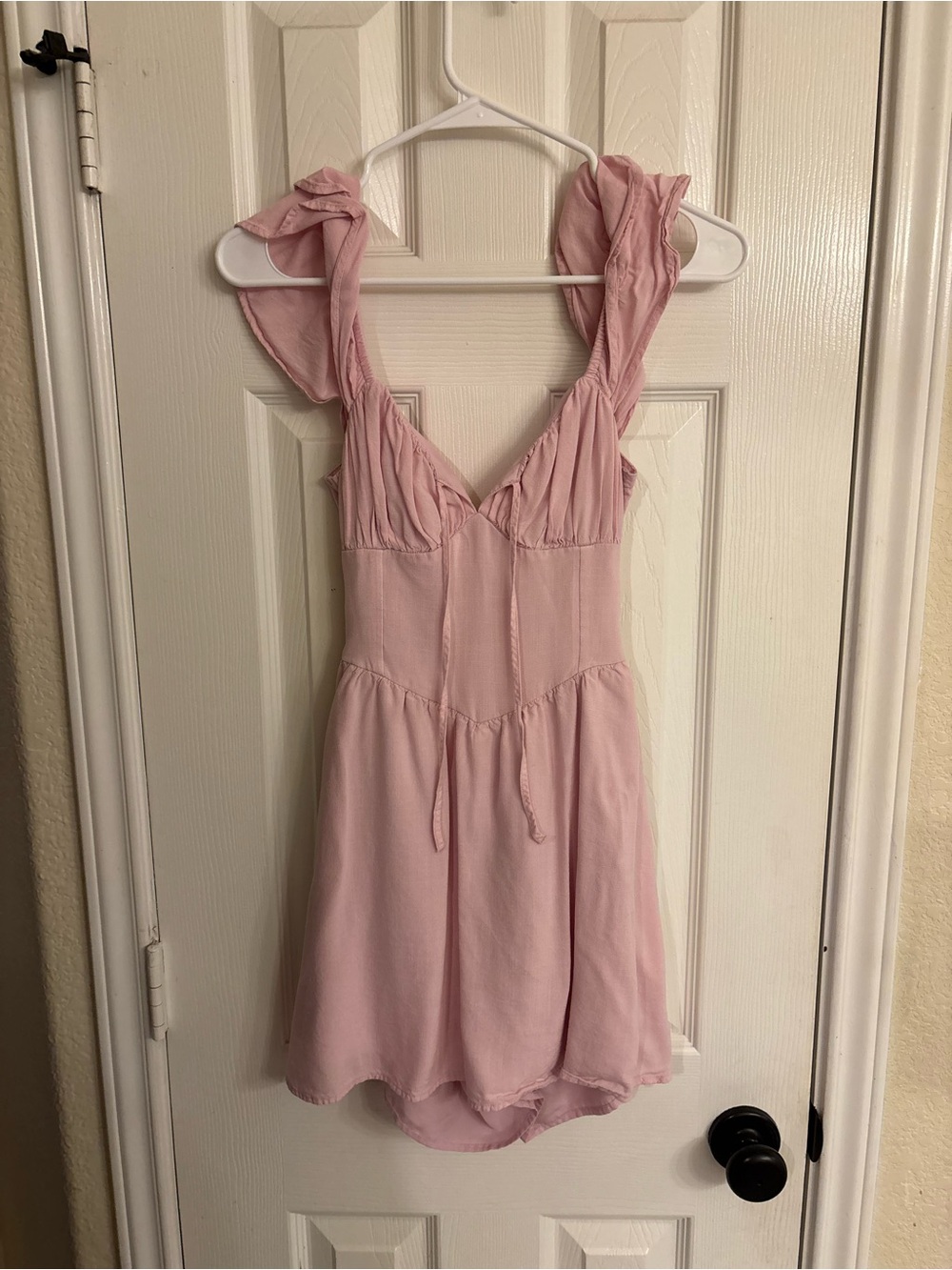 Hollister Women’s XS Pink Ruffle Tie Back Cutout Mini Dress Cottagecore
